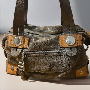 B. Makowsky Textured Brown and Tan Shoulder Bag